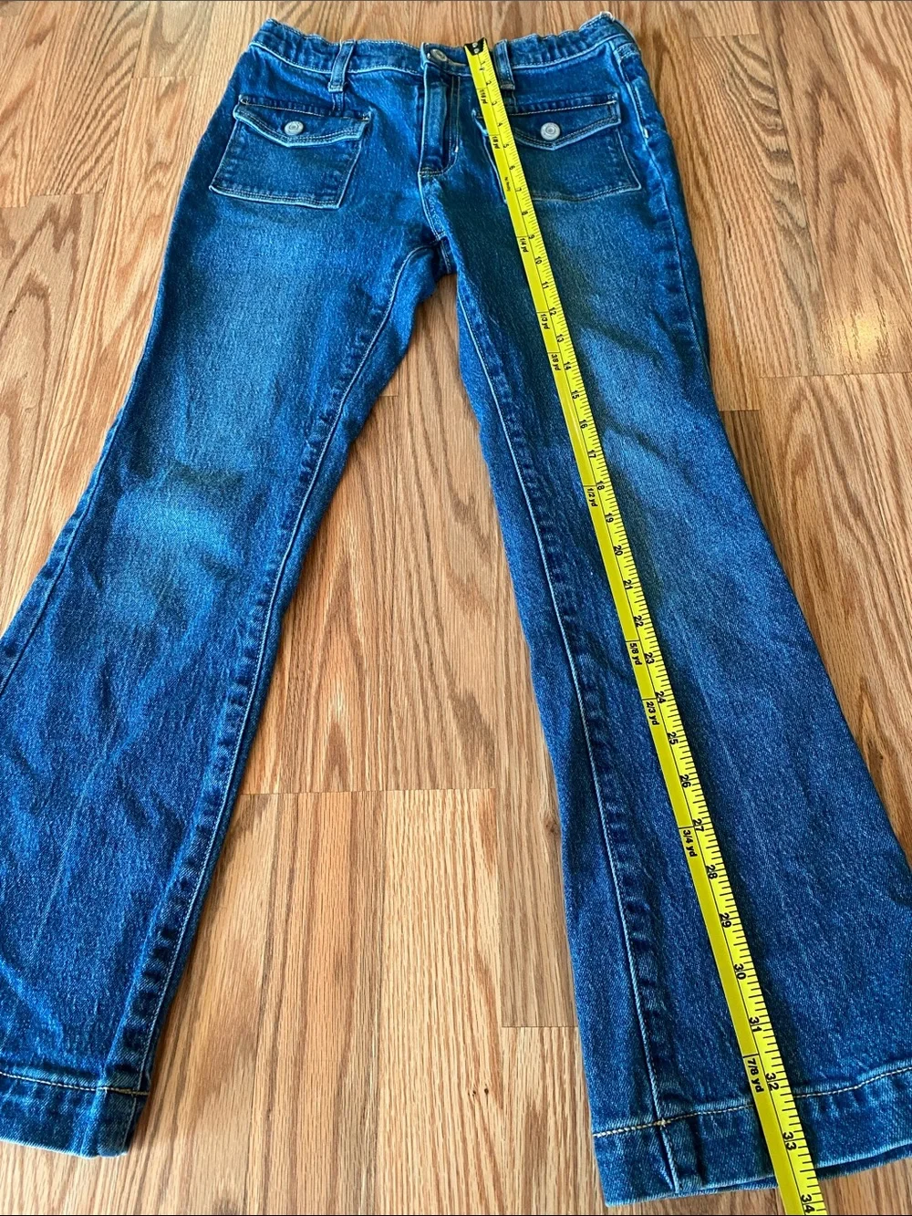 Girl’s Blue High Rise Flare Jeans with Front Flap Pockets by Old Navy-14 Denim